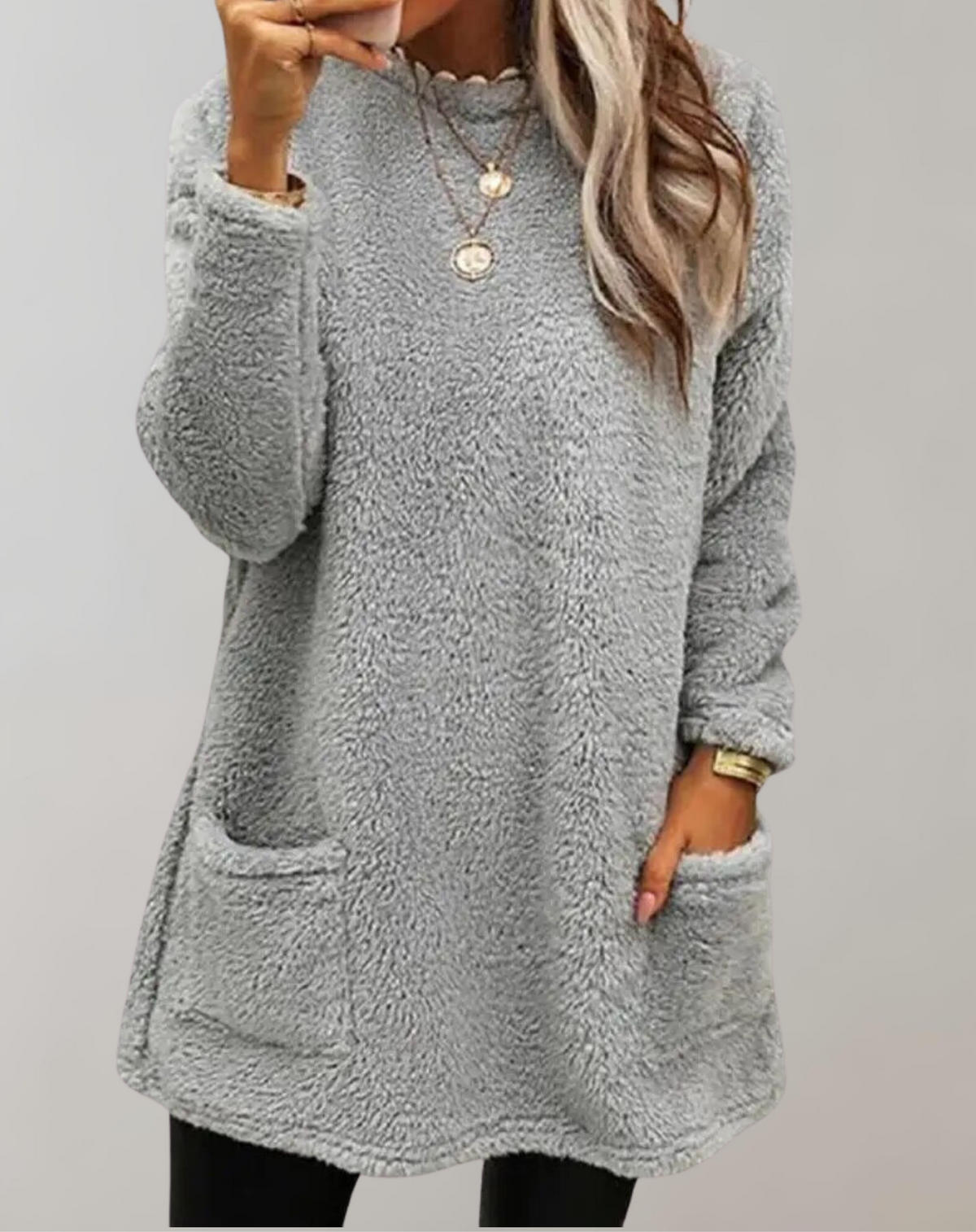 Damenpullover im Relaxed-Stil, Plüsch, aus 100% Polyester-4