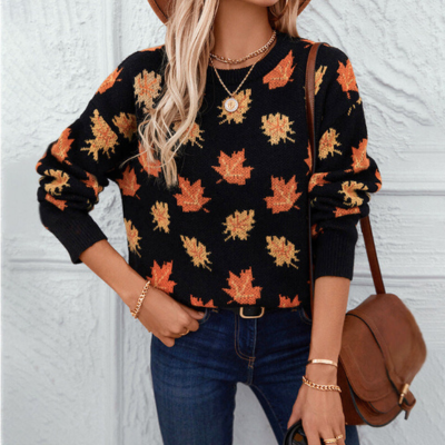Damen-Pullover, Herbstlaubmuster, weiches Material-5