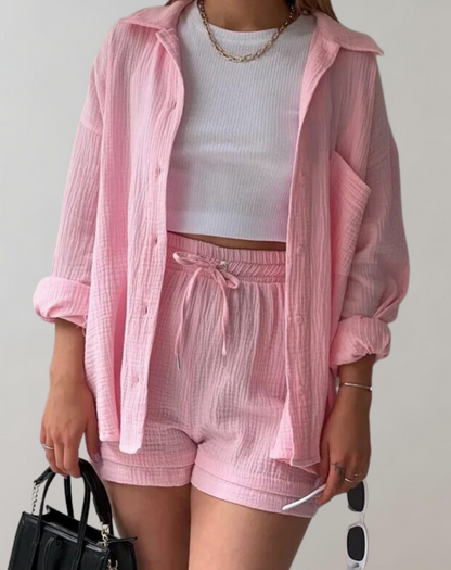 Variant image for Damen-Nachtwäsche-Set mit Kragen und Shorts aus Gaze-6