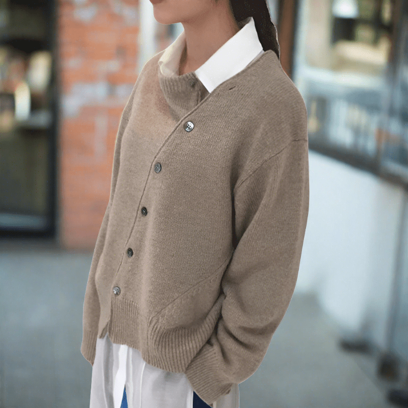 Lange Strickjacke Damen Weiches Material Knopfdesign-3