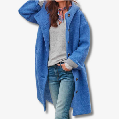 Langer Wintermantel Damen aus warmem Fleece mit elegantem Design und Knöpfe 9