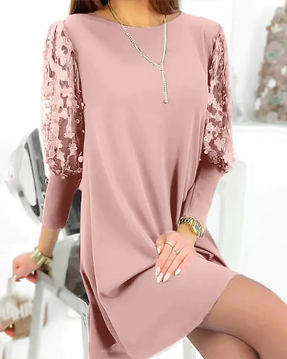 Damen-Kleid, Spitzenärmel, leichtes Polyester 9
