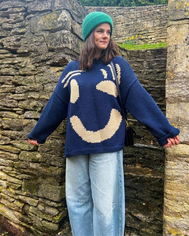 Variant image for Damen-Strickpullover, oversized, boho, aus weichem Material, mit Smiley-Design-11