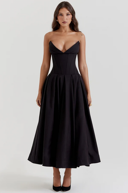 Damenkleid, V-Ausschnitt, plissierter weicher Twill 1