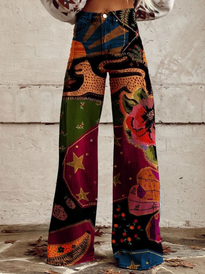 Variant image for Damen-weite Hose, Boho-Stil, elastisches Material-1