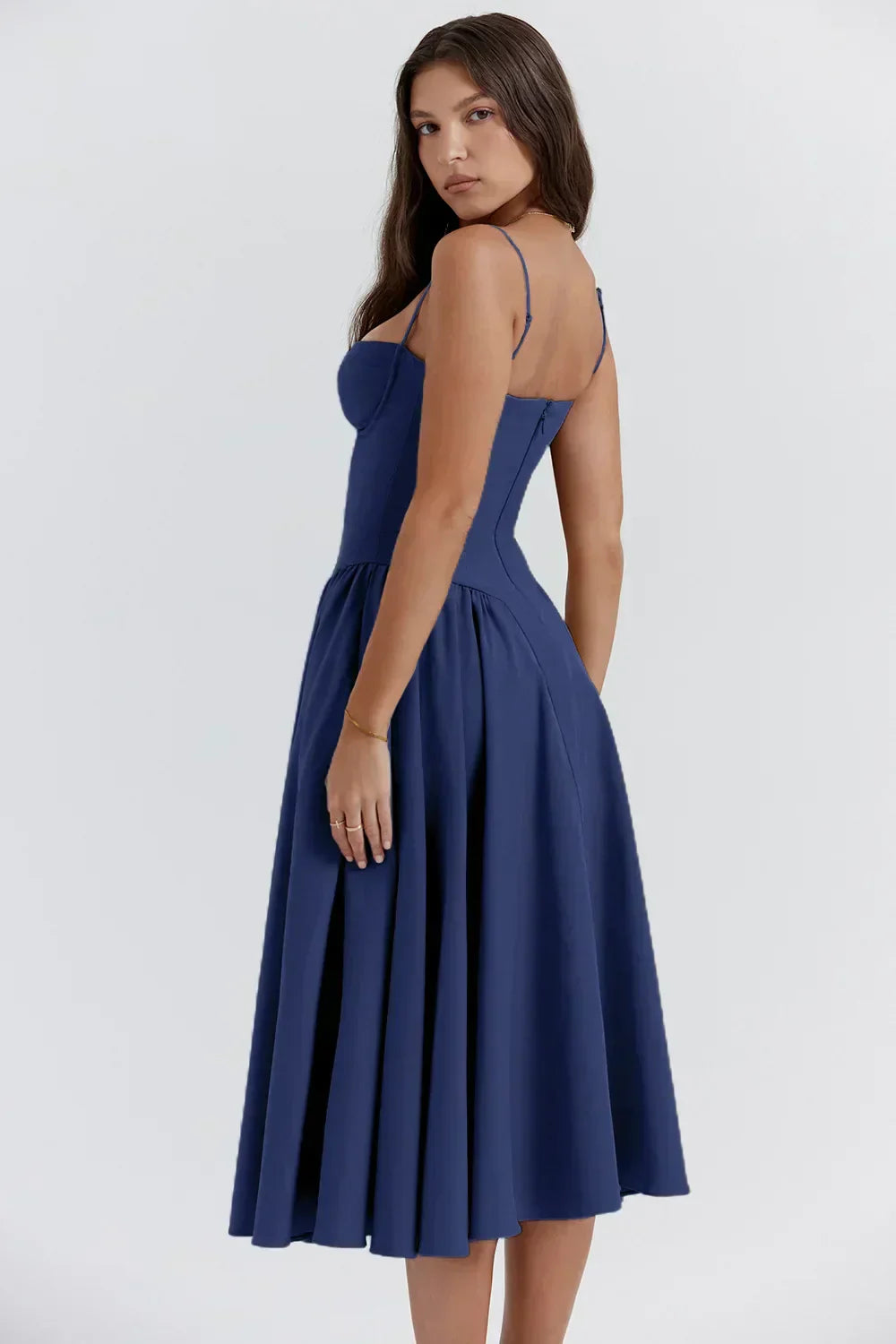 Damen-Midikleid, ärmellos, weicher Stoff, elegant-4