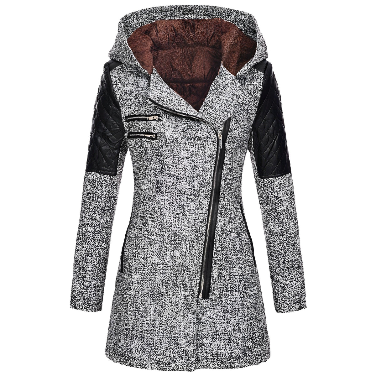 Damen Winterjacke Lang Wollmischung mit Kapuze-1