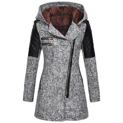 Damen Winterjacke Lang Wollmischung mit Kapuze-1