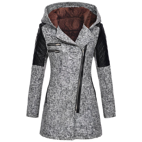 Damen Winterjacke Lang Wollmischung mit Kapuze-1