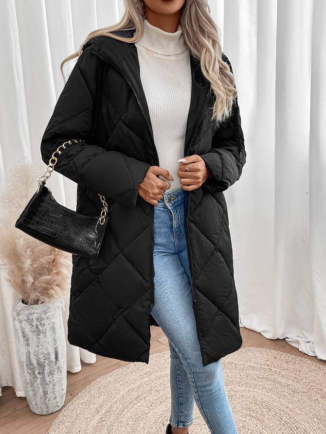 Langer Wintermantel Damen Elegant Polyester Wasserbeständig Winddicht-2