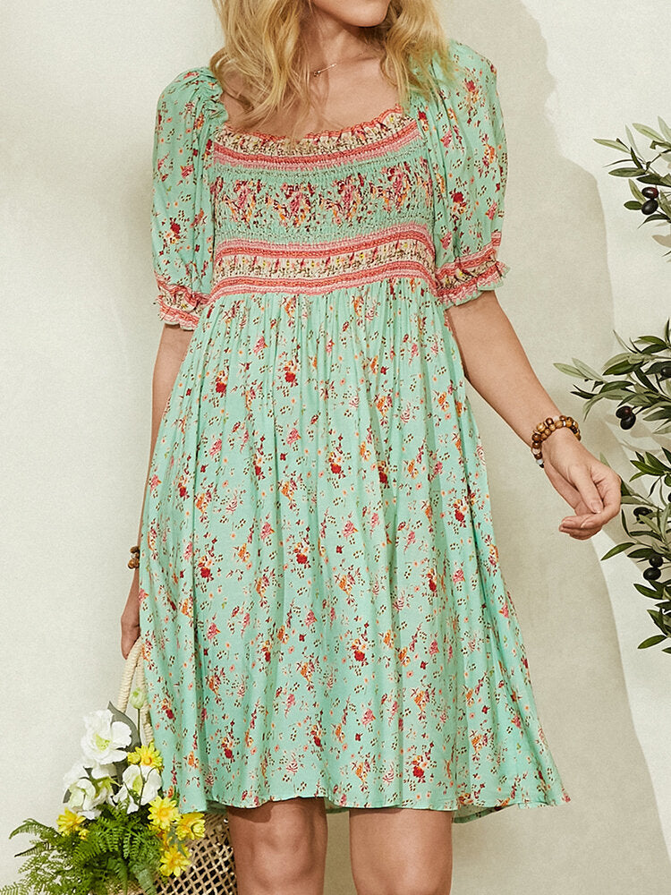 Damenkleid Midi geblümt, gerafft, 100% Baumwolle-3