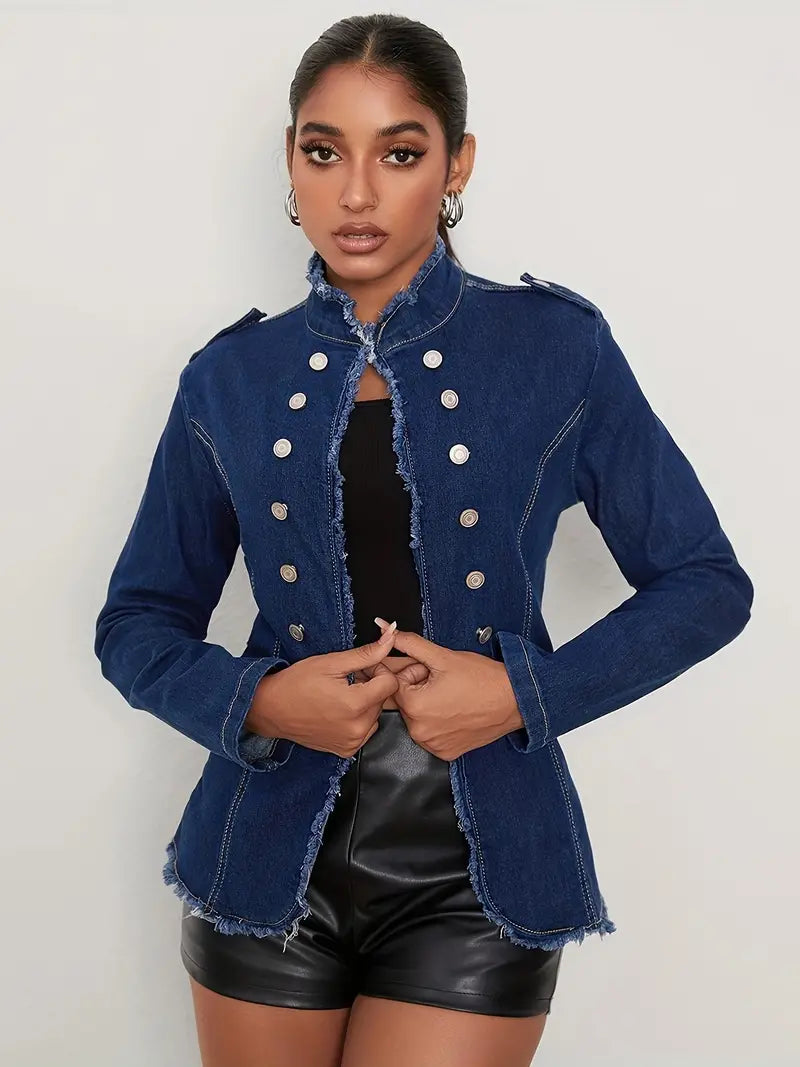 Damen-Langarm-Denimjacke, Klassisches Design, Hochwertiger Denim-2