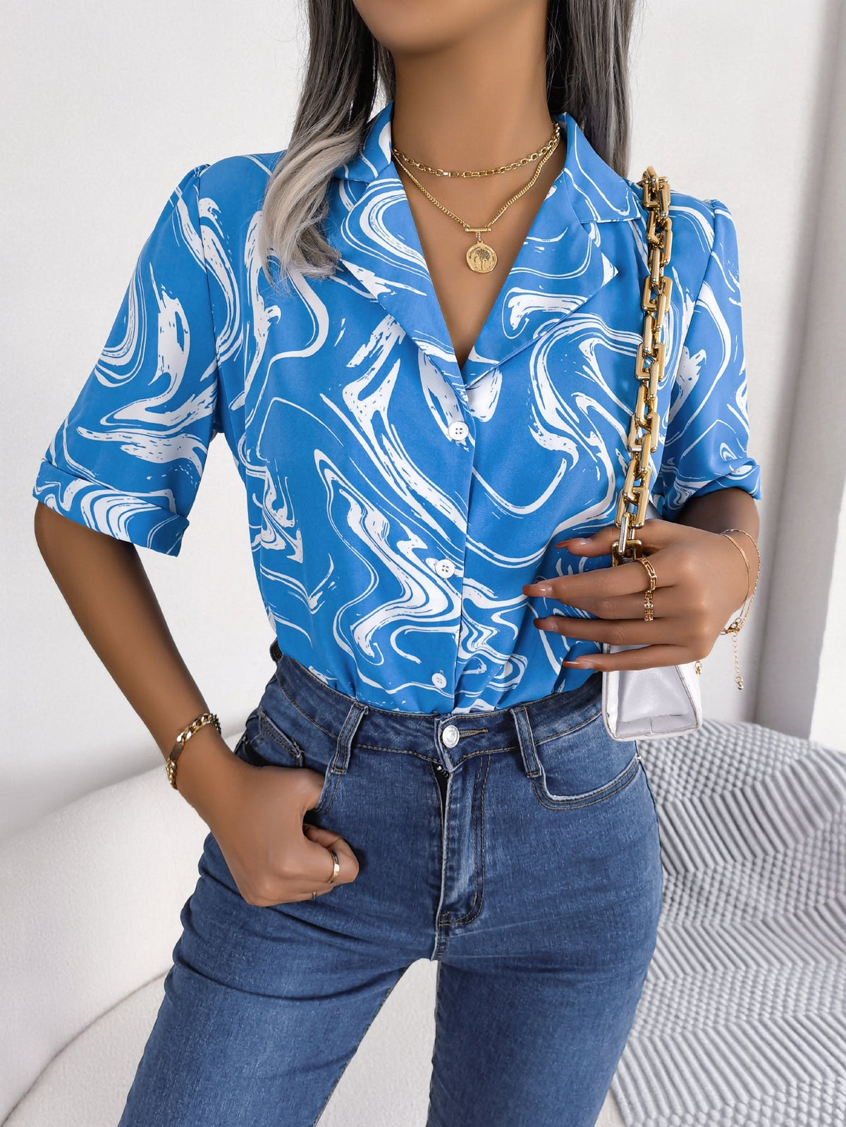 Damen-Trainings-T-Shirt mit kurzen Ärmeln, Tie-Dye-Print, aus 100% Baumwolle-1