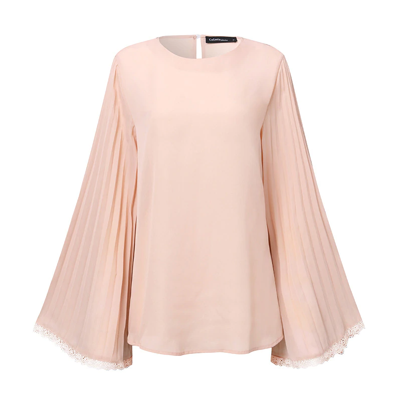 Damen-Flared-Bluse, lange Ärmel, Chiffon, Polyester-4