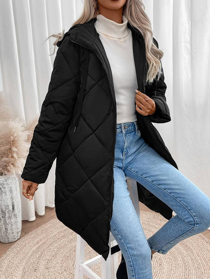Langer Wintermantel Damen Elegant Polyester Wasserbeständig Winddicht-3