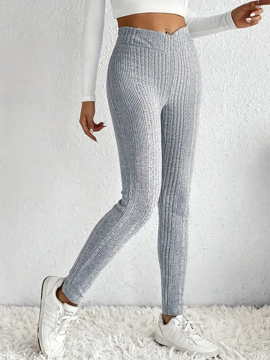 Damen-Skinny-Hose, hohe Taille, gerippt, Stretchmaterial-1