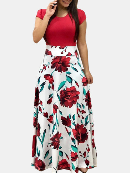 Maxikleid Damen Blumenmuster Rundhals Lang Polyester Sommer 2