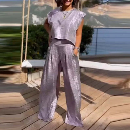 Damen-Set, Top und Hose glänzendes Material-3