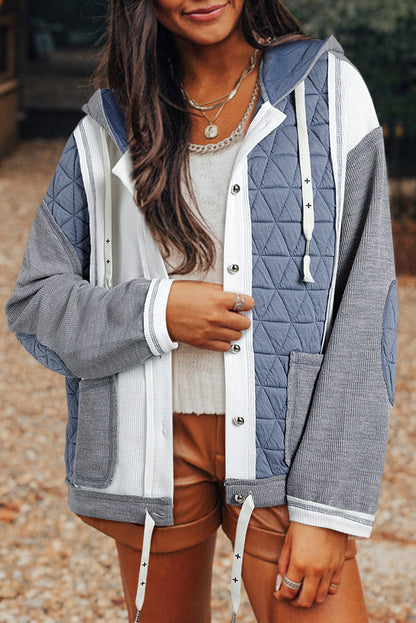 Winterjacke Damen mit Kapuze, wattiert, Polyester, Patchwork-Design-3
