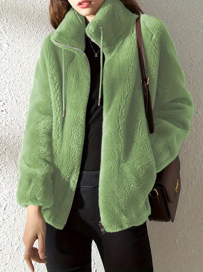 Variant image for Damen-Mantel Teddy mit Schnürung Polyester Lässiges Zip-Design-16