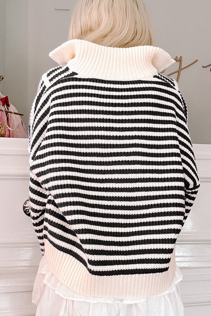 Damenpullover mit Reißverschluss, gestreift, 100% Baumwolle, mit Overlay-Schultern-6