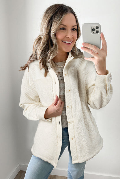 Damen-gesteppte Shacket, Sherpa-Stoff, mit Knopfdesign-3