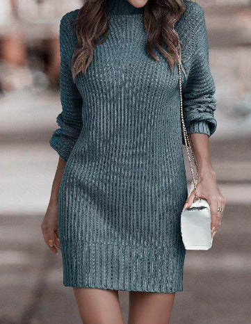 Damen-Minikleid, lange Ärmel, gestrickt elastisch-3