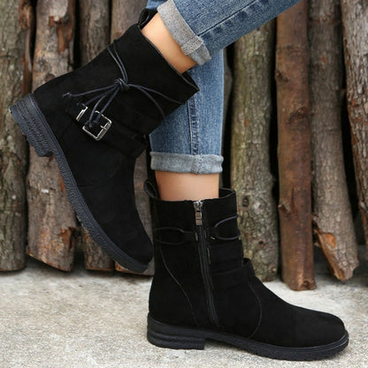 Damen-Lederstiefel mit Schnalle und Reißverschluss – Casual-Stiefel für Alltag und Wochenende, Schafthöhe 30 cm 5