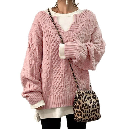 Variant image for Damen-Strickpullover, oversized V-Ausschnitt, Zopfmuster, weiche Acrylmischung-49