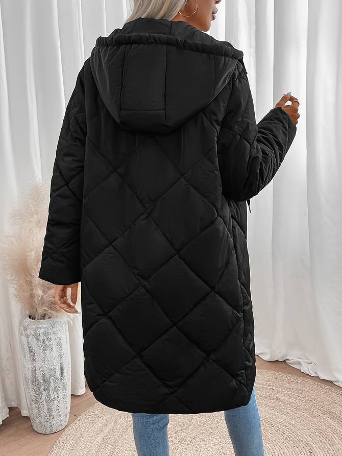 Langer Wintermantel Damen Elegant Polyester Wasserbeständig Winddicht-5
