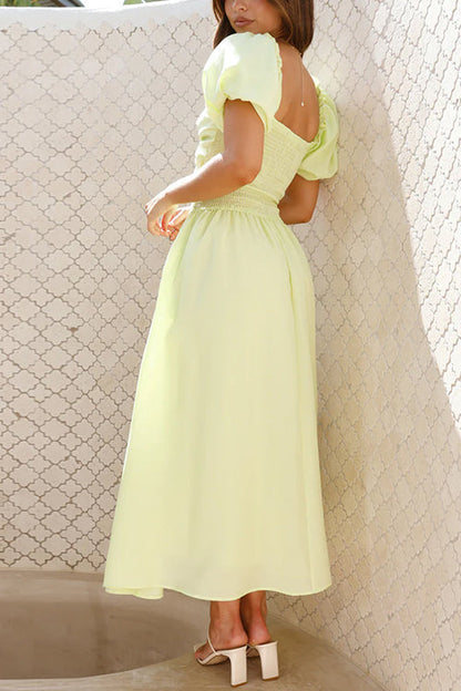 Maxikleid Damen Puffig Ärmel Ausgeschnittenes Design Baumwolle Polyester-4