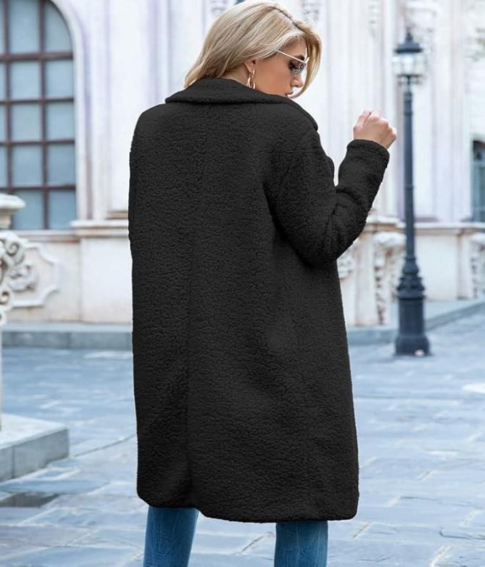 Damen-Mantel Oversize Teddy Fleece Winterjacke-5