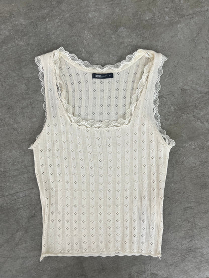 Elegantes Damen-Tanktop mit Spitzendetails – Hellbeige, bequeme Passform aus Viskose und Polyester, perfekt für Alltag und Fest 4