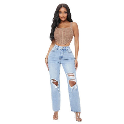 Damen-Jeans High Waist Gerader Schnitt Baumwolle-4