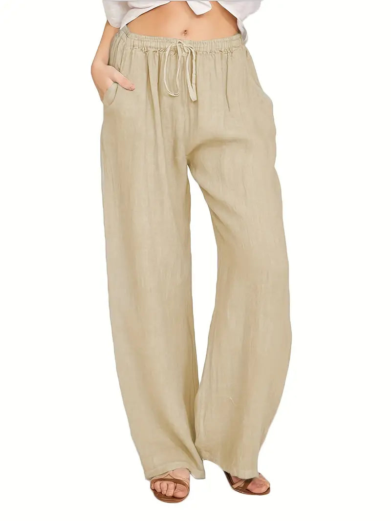 Damen-Hose, weites Bein, verstellbare Taille, Polyester 11