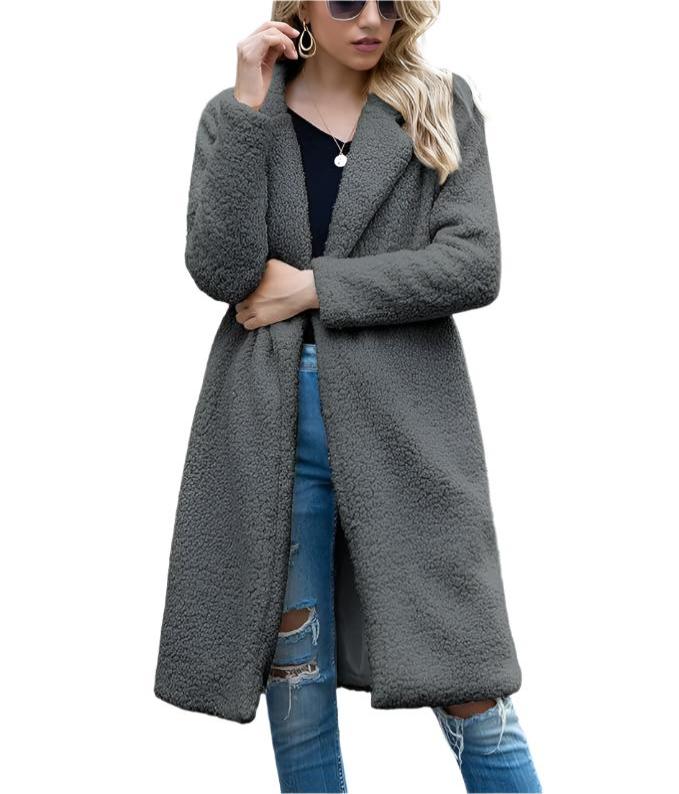 Damen-Mantel Oversize Teddy Fleece Winterjacke-6
