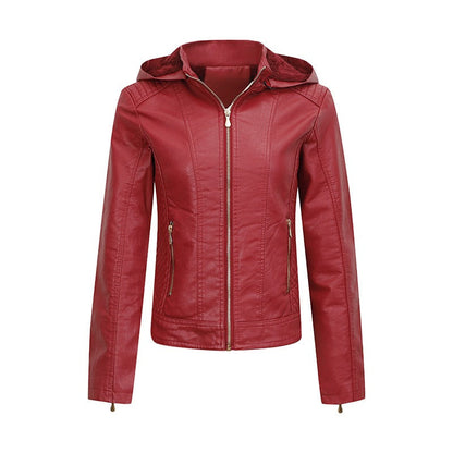 Damen Winterjacke mit Kapuze Synthetikleder Figurbetontes Design-4