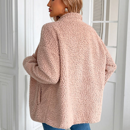 Damen-Fleecejacke, lässiger Winter, Plüschmaterial, mit Reißverschluss-2