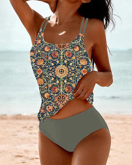 Tankini für Damen mit rundem Ausschnitt – Stretchmaterial und hoch geschnittene Bikinihose für Strandaktivitäten 1