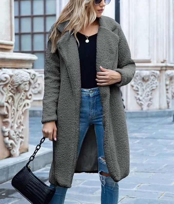 Damen-Mantel Oversize Teddy Fleece Winterjacke-4