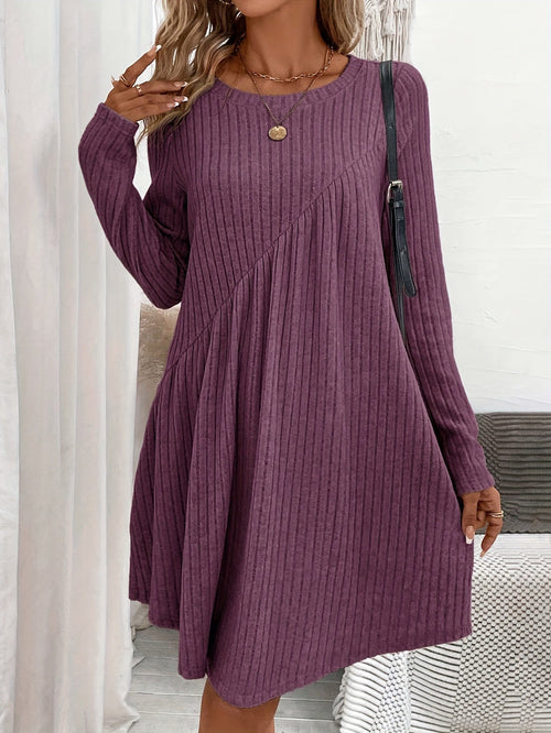 Damen-Basics-Kleid, asymmetrisch, Taille, gerippt, Material 1