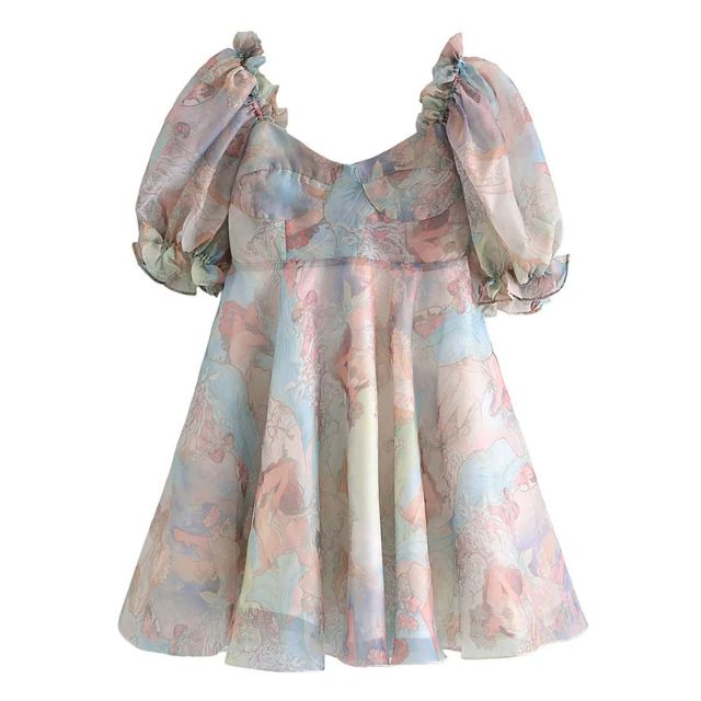 Variant image for Damen-Kleid, Blumenmuster, Puffärmel, Organza-6
