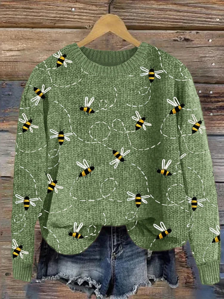 Damen-Strickpullover, mit bestickten Bienen, aus weichem Material-2