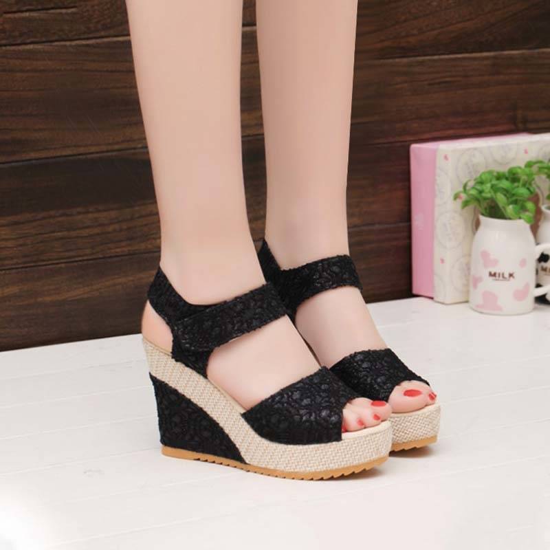 Damen Wedge-Sandalen Offene Zehenpartie Velcro PU Gummi-2