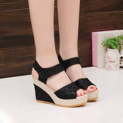 Damen Wedge-Sandalen Offene Zehenpartie Velcro PU Gummi-2