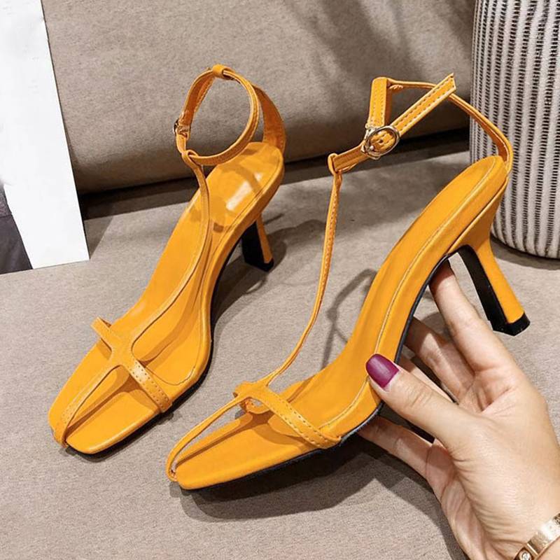 Damen-Gladiator-Sandalen aus PU-Leder mit hohem Absatz 5-8 cm-4