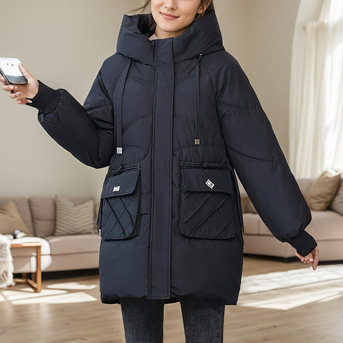 Damen-Pufferjacke, lang, sportlich, bequeme Stoffmischung-1