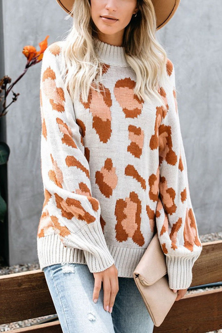 Damenpullover Leopardmuster Rundhals Polyester Langärmlig-2