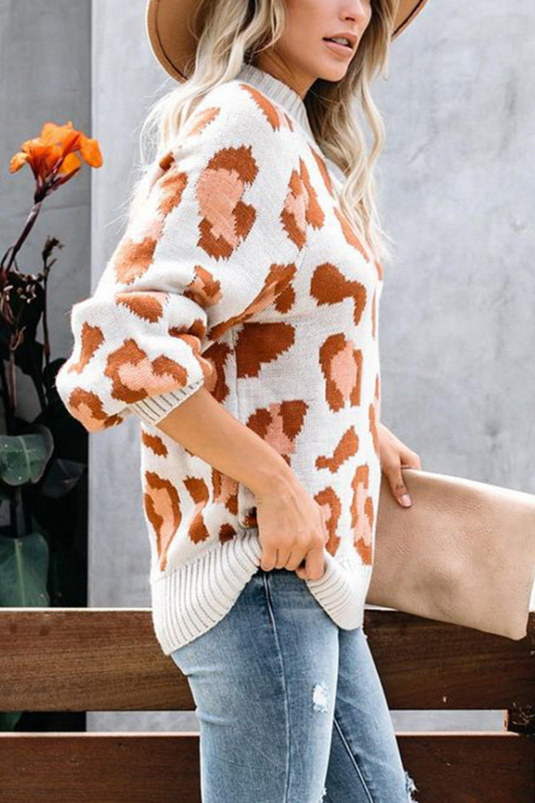 Damenpullover Leopardmuster Rundhals Polyester Langärmlig-4