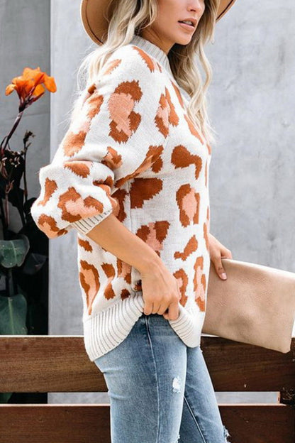 Damenpullover Leopardmuster Rundhals Polyester Langärmlig-4